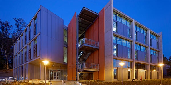 SOM research building at night